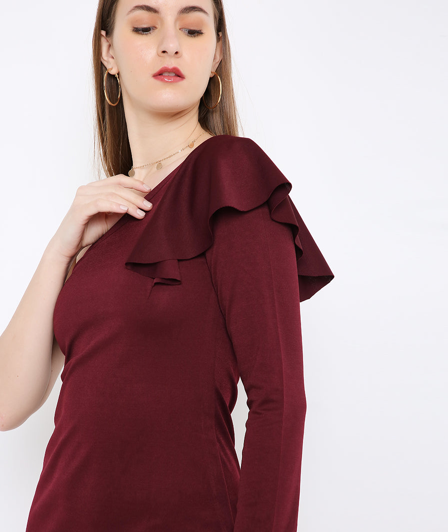 Wine Flounced Mini Dress